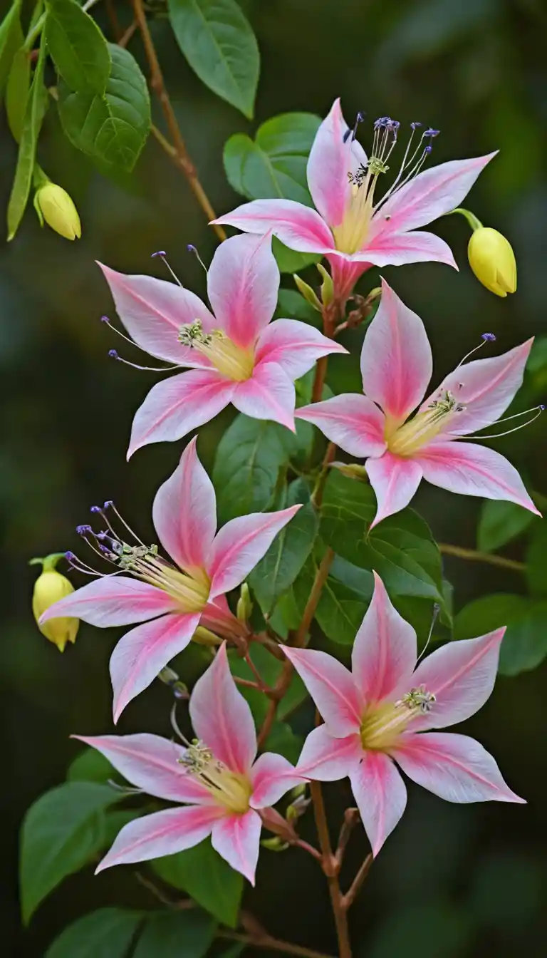 Macro spider flowers with colorful sunbirds in sunlight