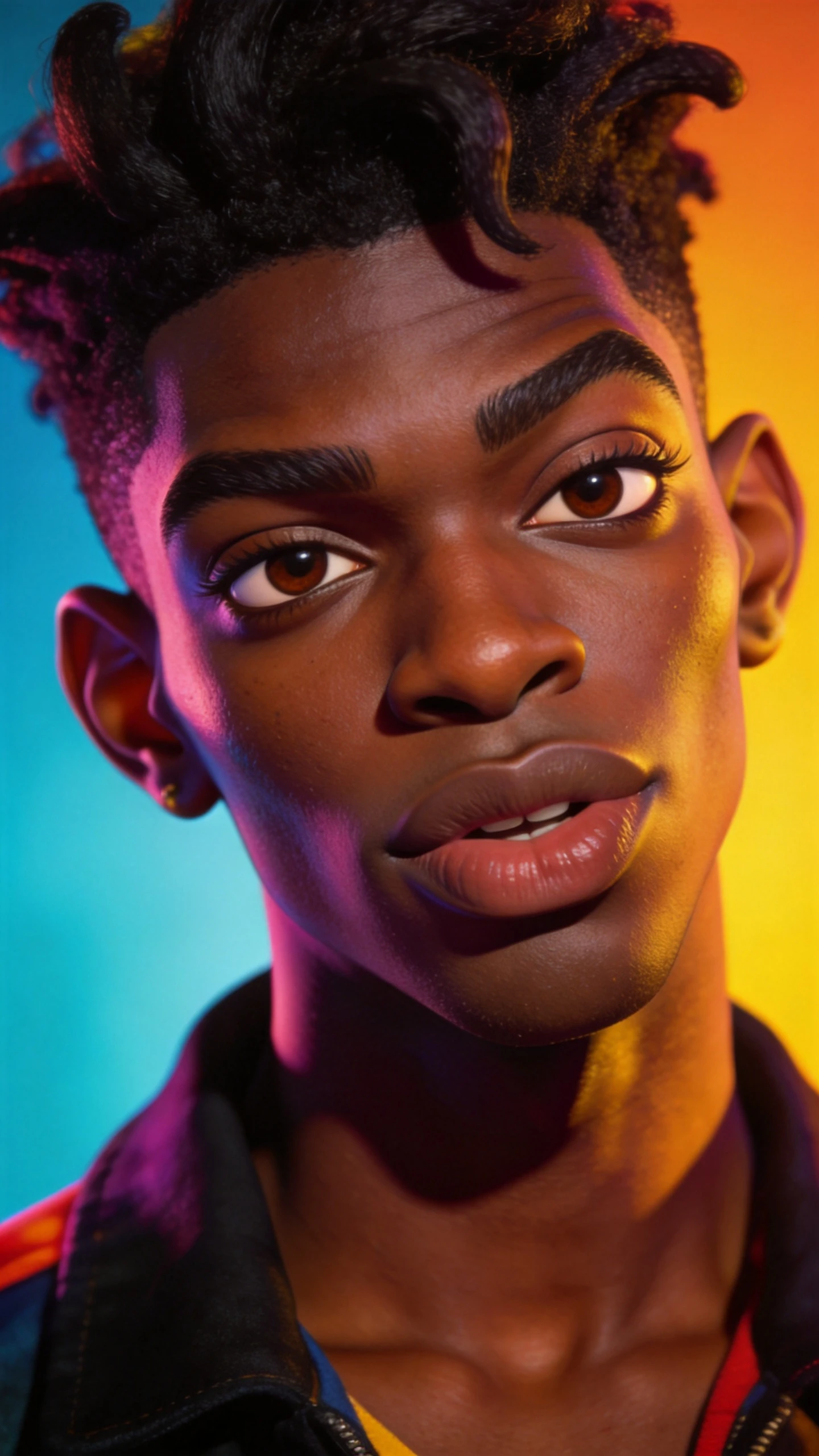 Retrato en caricatura de un joven hombre negro atractivo con detalles vívidos