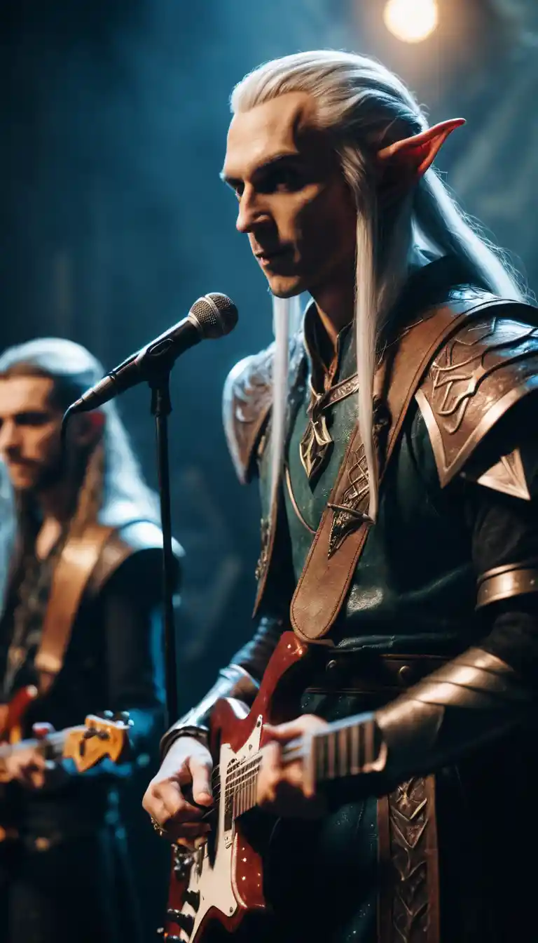 Fantasy elf lead singer in a dungeons and dragons rock band