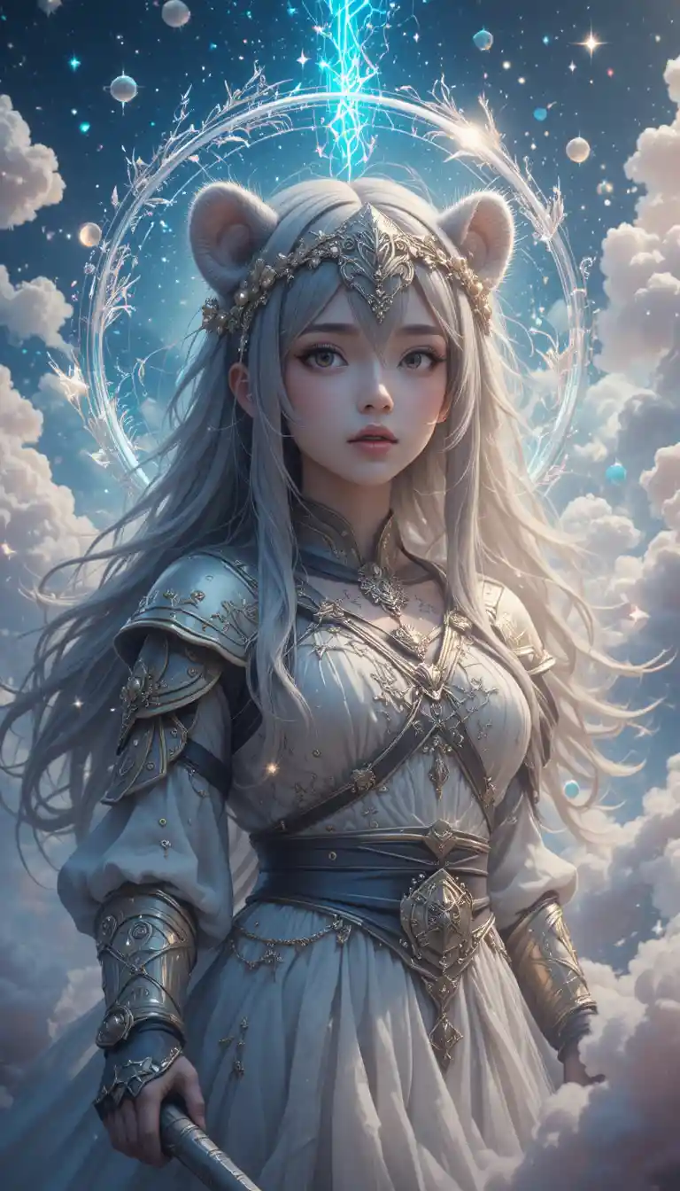 Anime style grolar bear character with large beautiful eyes