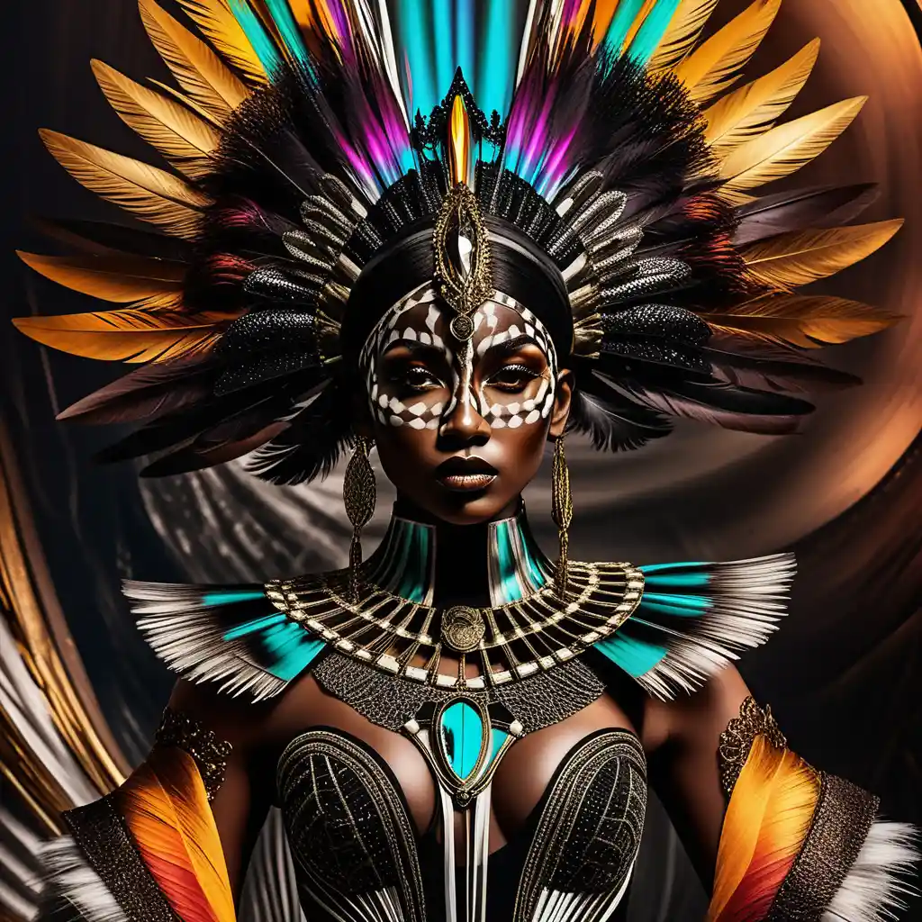 Afrofuturist autumn fashion portrait of a regal black woman
