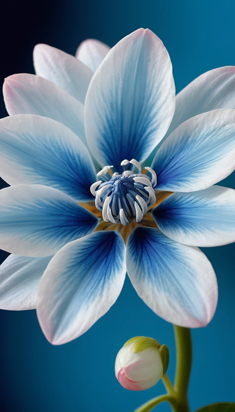 Macro close up of an exotic blue and white flower