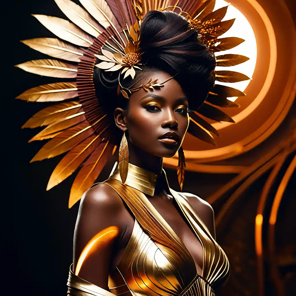 Afrofuturist couture portrait of a regal Black woman