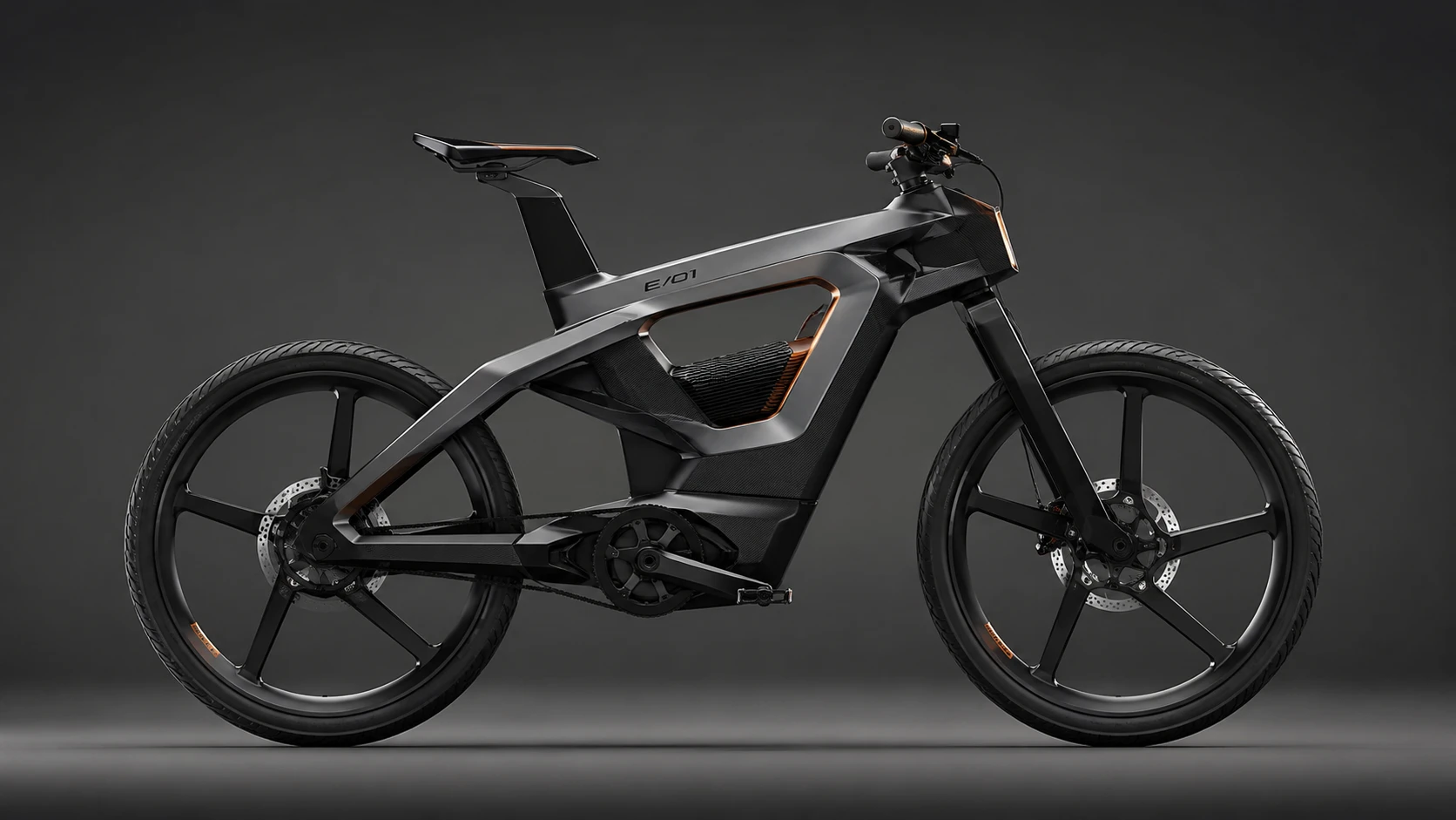 Bicicleta elétrica futurista em vista lateral em estúdio