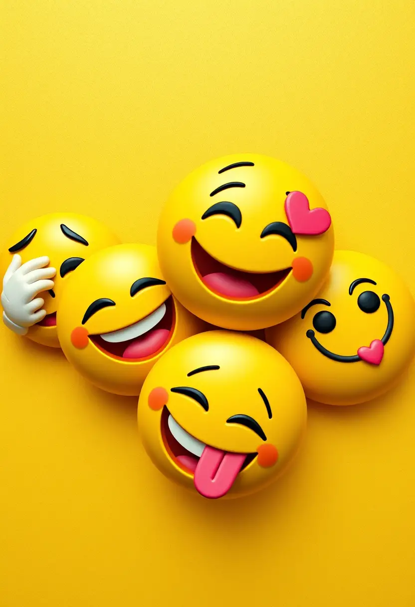Playful yellow emoji characters in bold collage design
