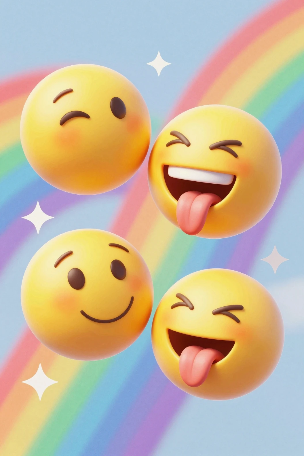 Playful yellow emojis on a luxurious rainbow abstract background