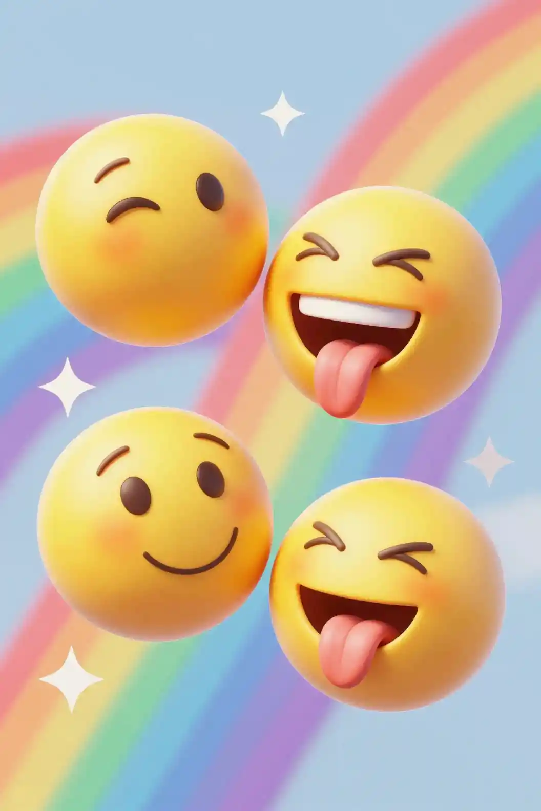 Playful yellow emojis on a luxurious rainbow abstract background