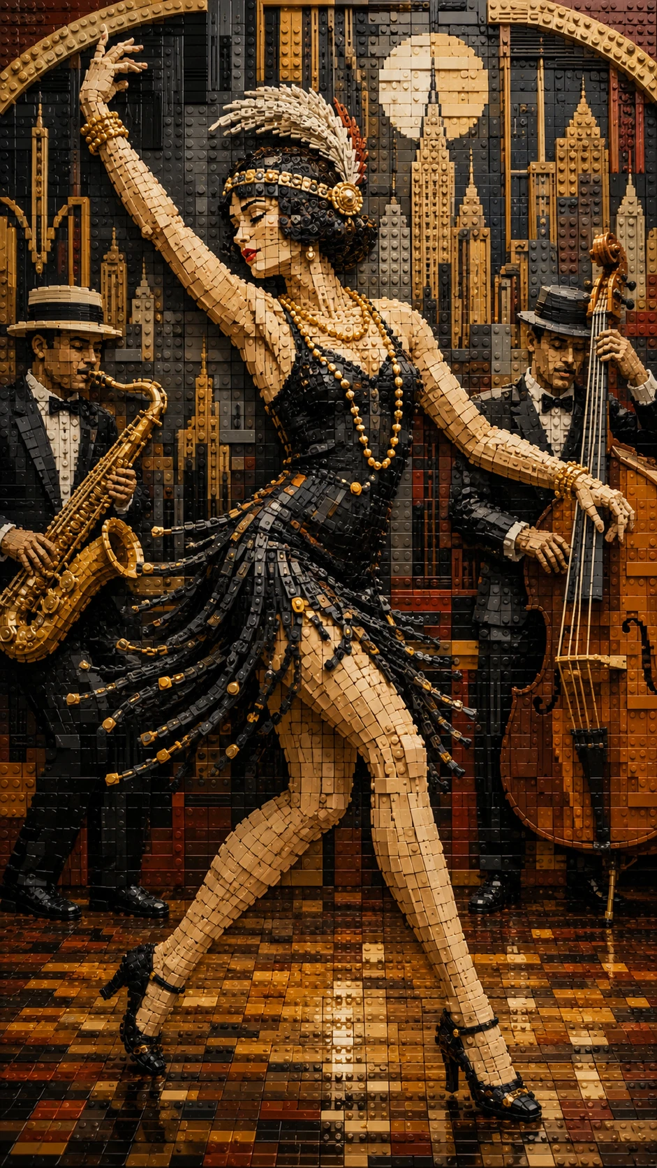 Dancing Jazz Age Woman Sculpted In Textured Brick Painting