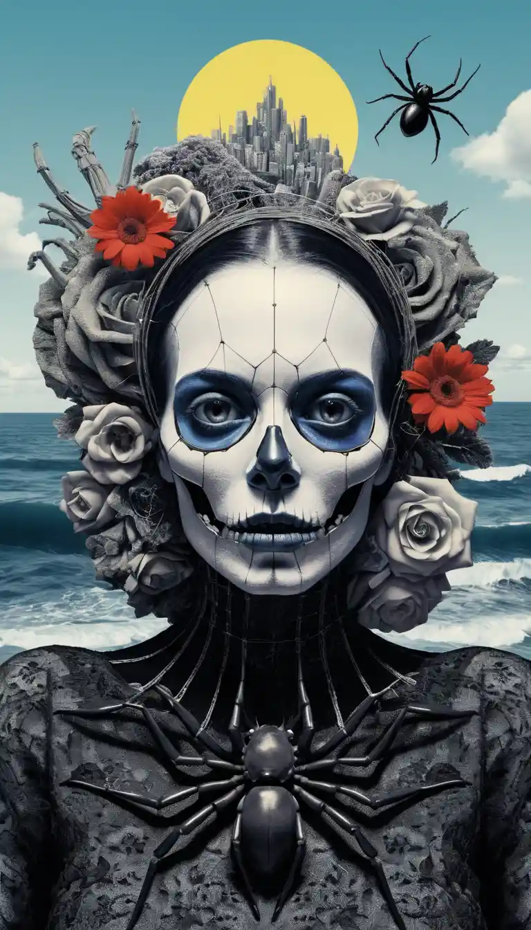 Surreal Digital Collage With Central Human Eye And Symbols