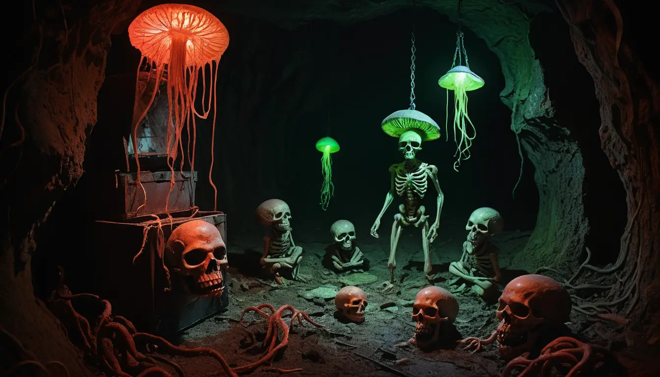 Quatro mulheres presas em uma caverna subterrânea surreal