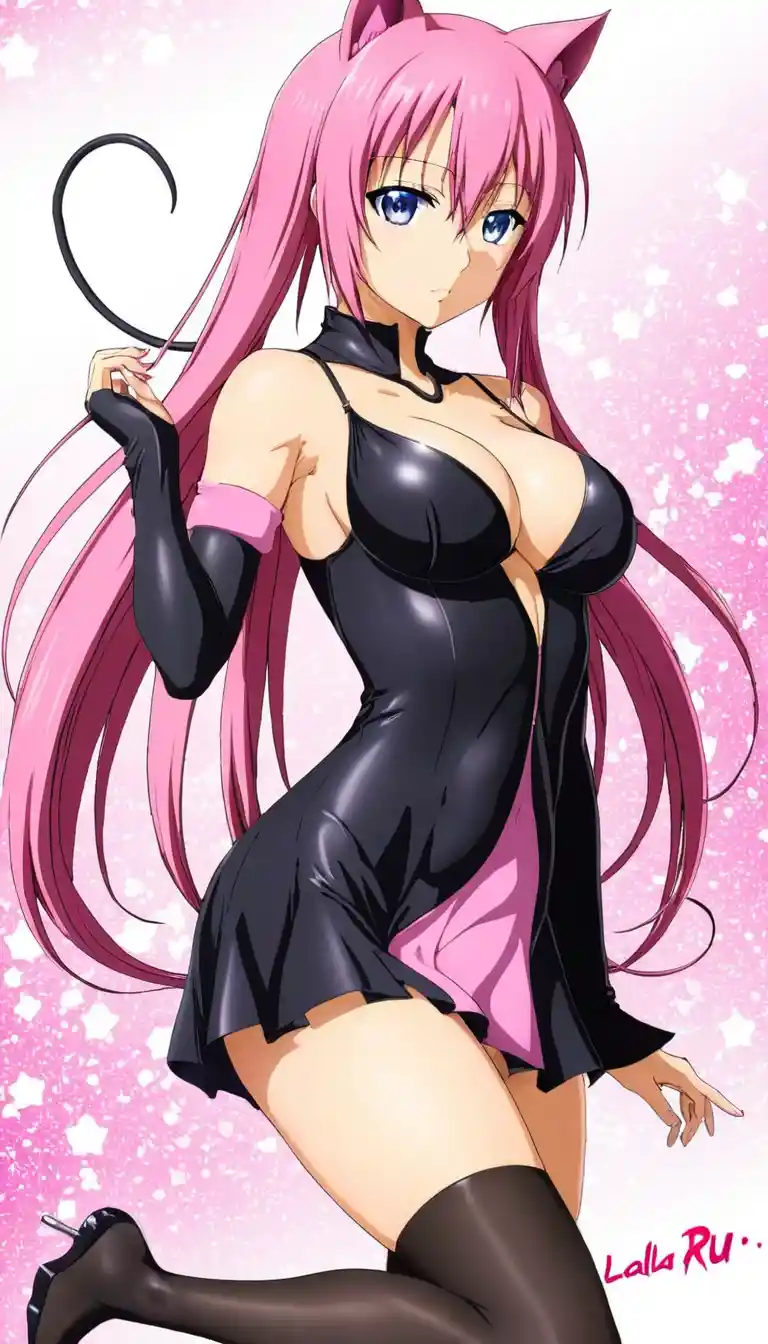 Anime girl in futuristic leotard with tail and micro skirt