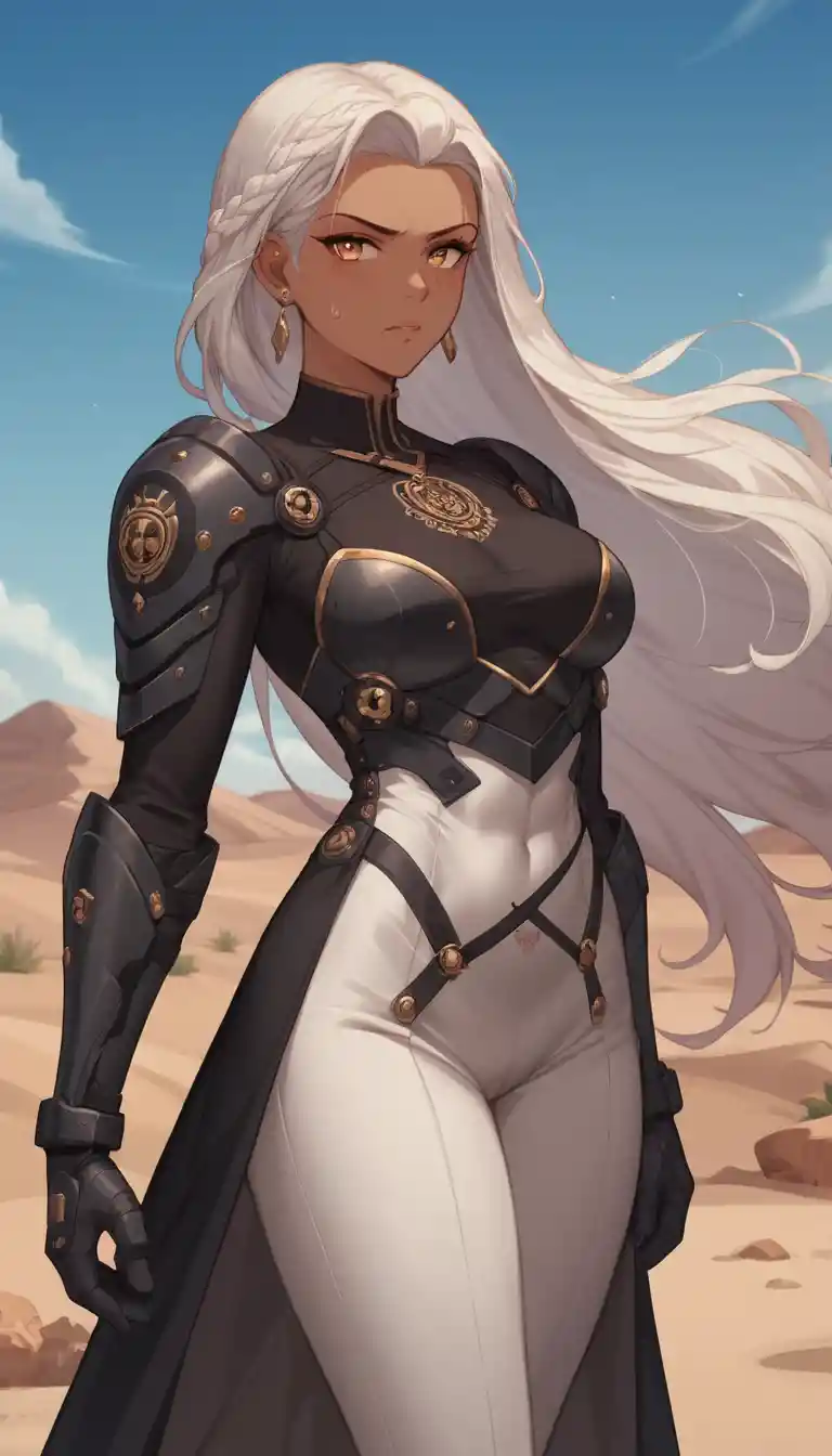 Dark skinned anime heroine in armored panther bodysuit