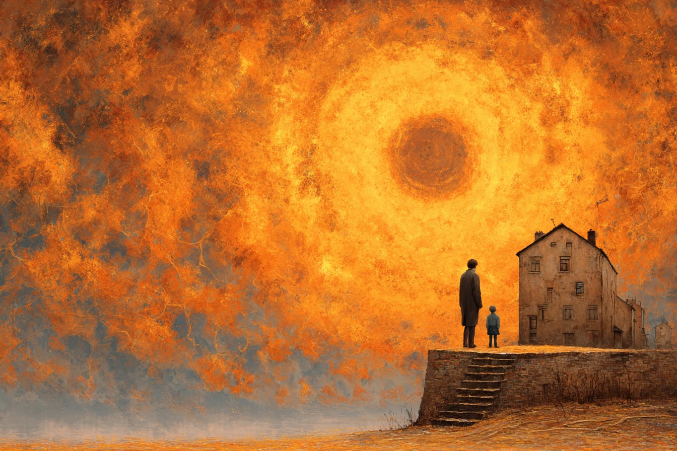 Paisagem abstrata do coração esperançosa em pintura a óleo luminosa