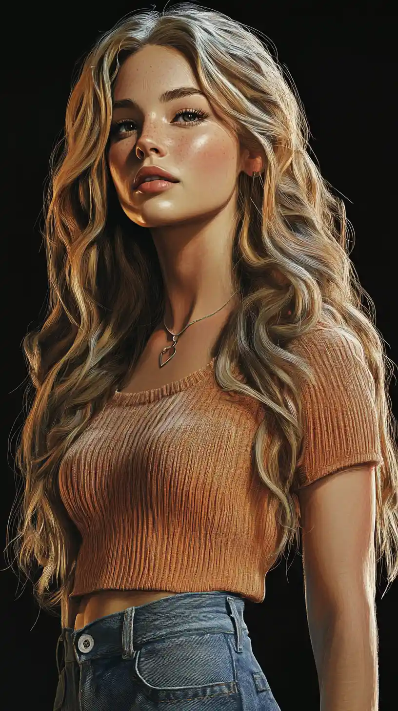 Blonde woman in casual biker outfit on black background