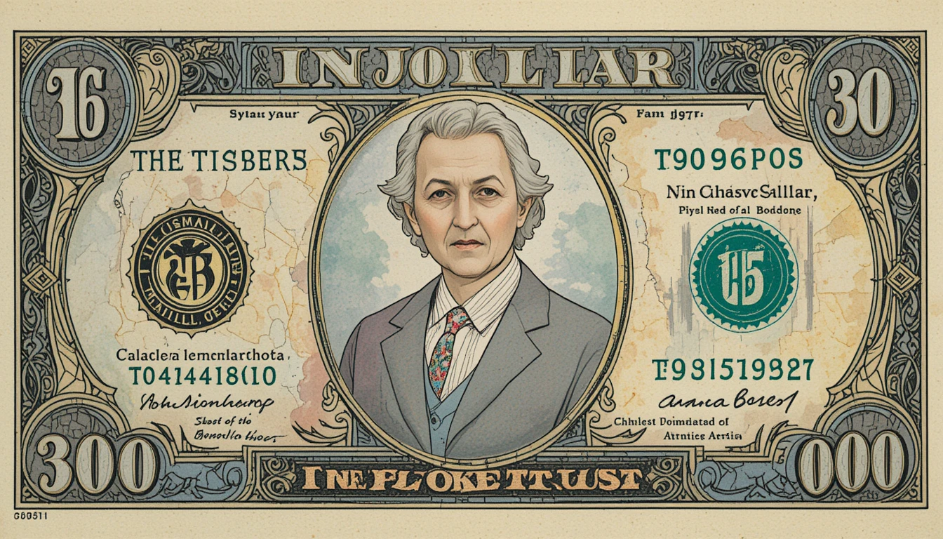 Art nouveau counterfeit banknote with fictional portrait center
