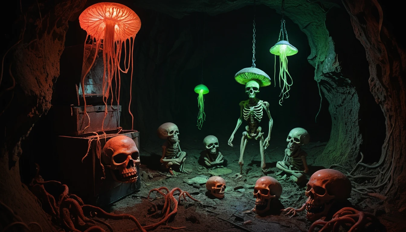 Quatro mulheres presas em uma caverna subterrânea surreal