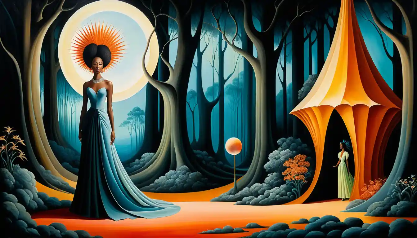 Surreal dreamlike portrait of a black woman in organic forms