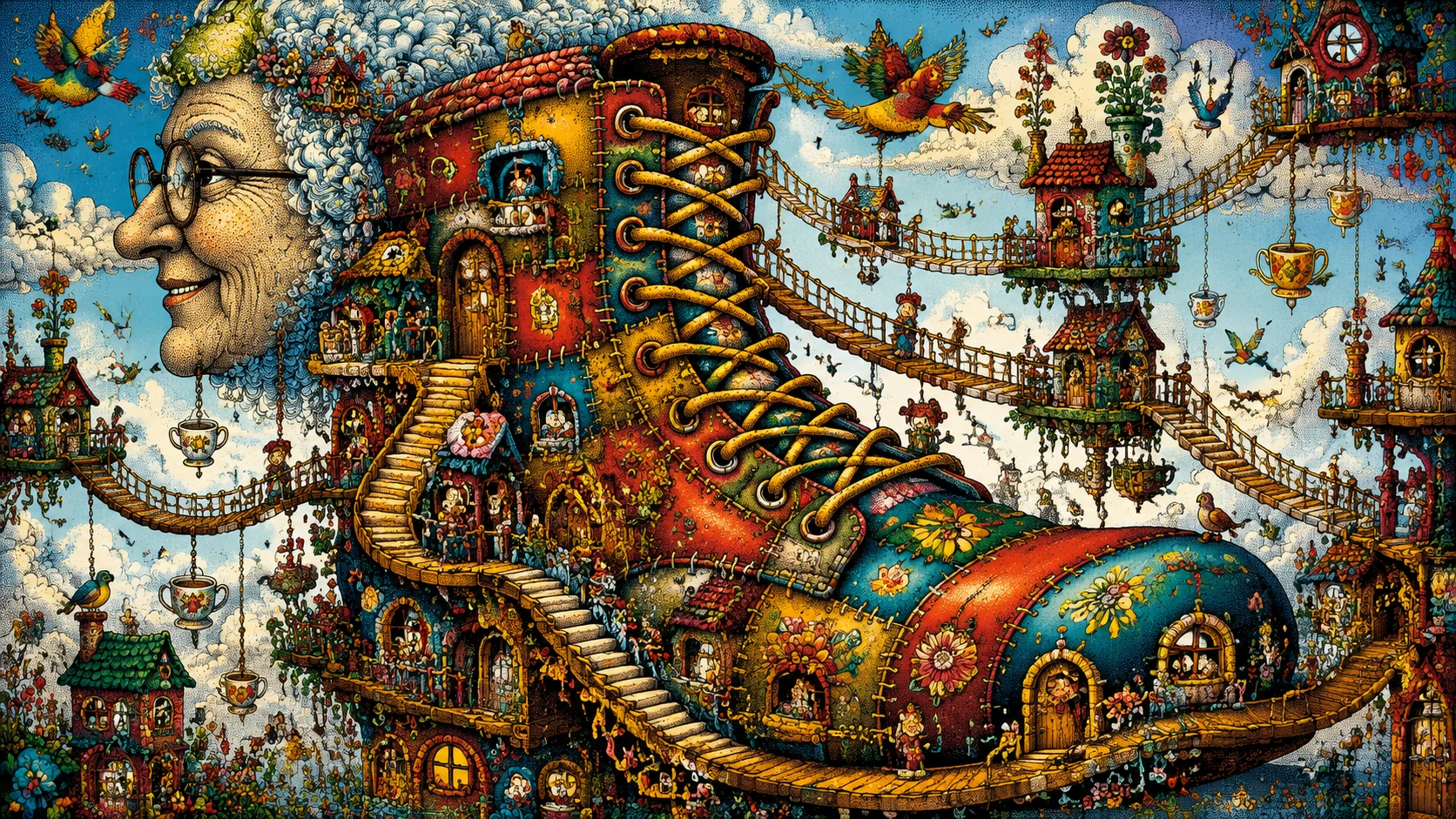Tour Surréaliste en Botte Patchwork aux Minuscules Maisons de Conte