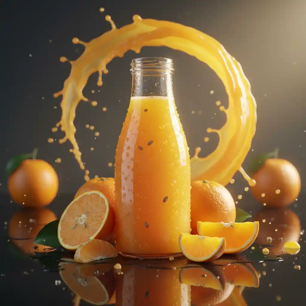 Premium orange juice bottle with fresh oranges and splash
