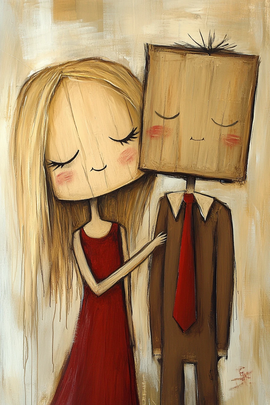 Pintura abstrata de um casal apaixonado em um abraço caloroso