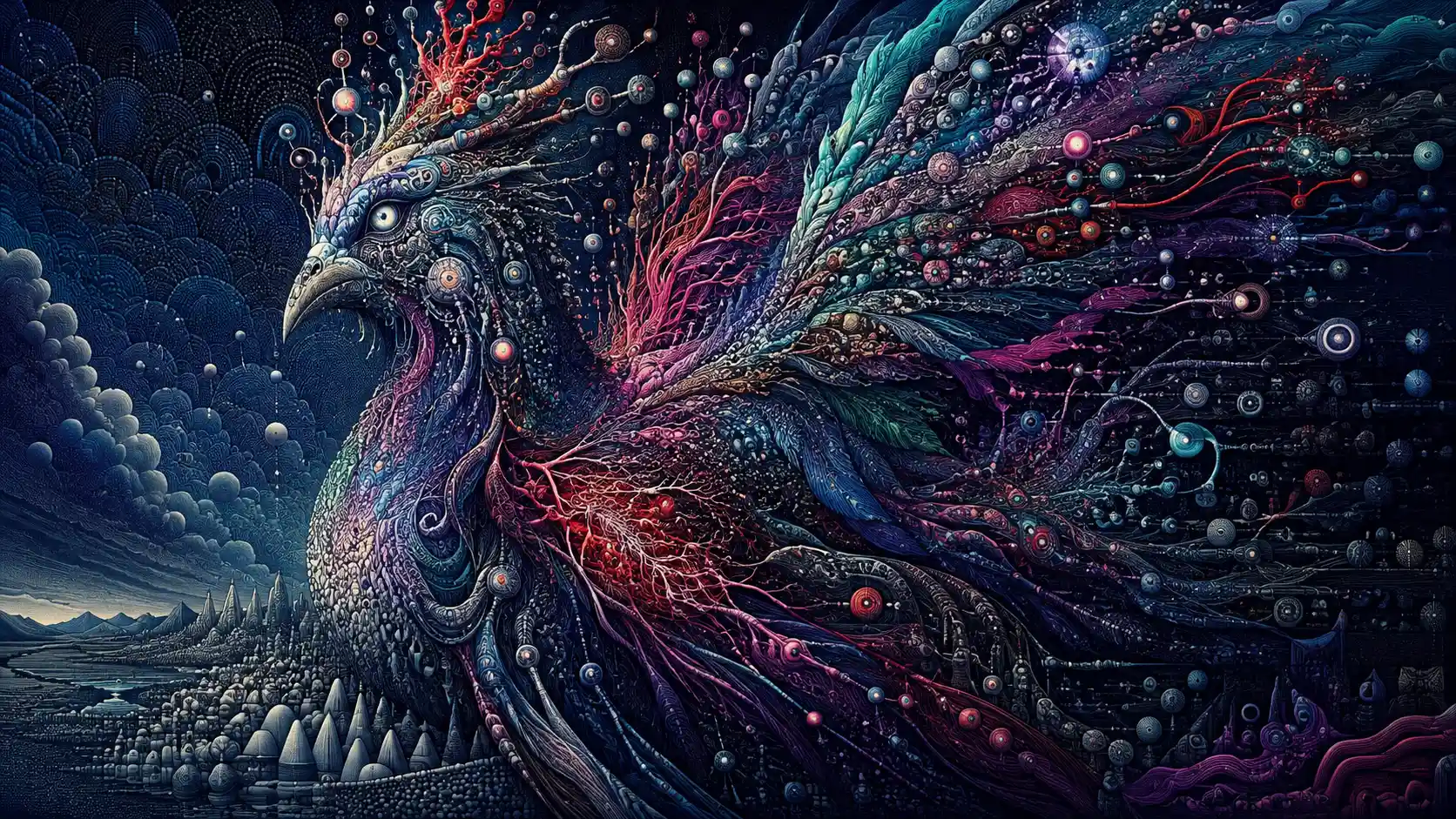 Surreal creature formed from patterns and radiant anomalies