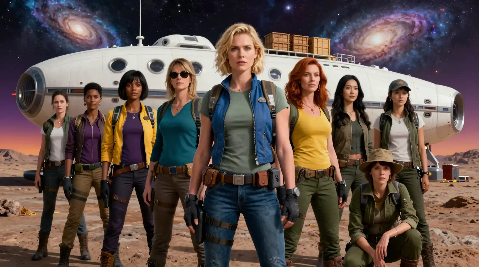 Confident women explorers on an alien planet