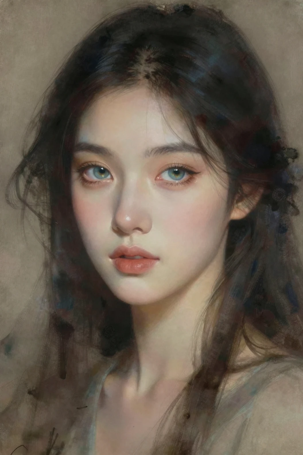 지혜롭게 반짝이는 눈을 지닌 몽환적인 여인의 스푸마토 초상