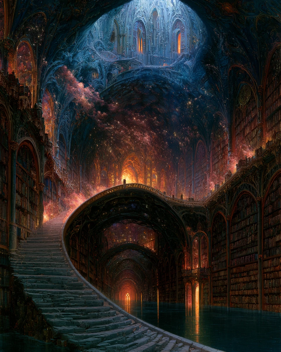 Biblioteca Encantada de Atlântida Cercada por Visitantes Galácticos