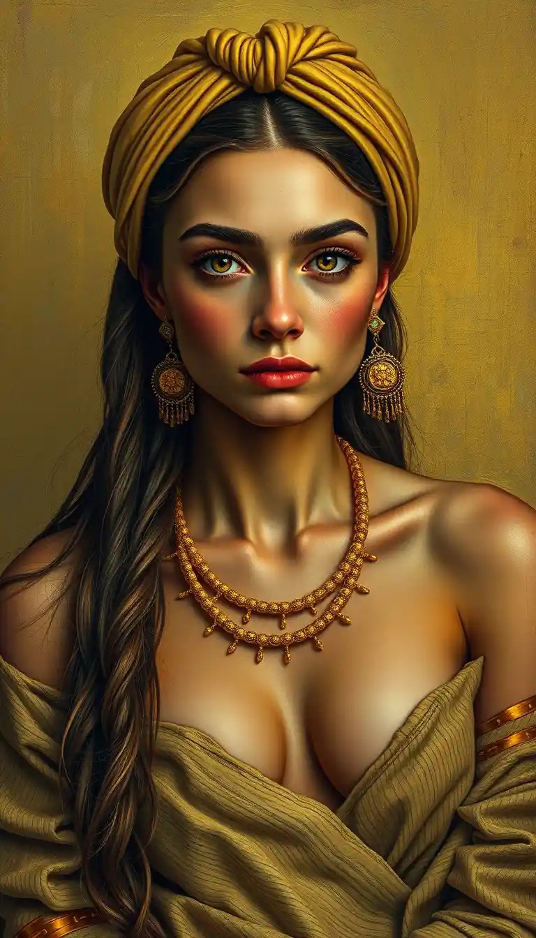 Retrato sensual de uma mulher adornada em luz quente do deserto