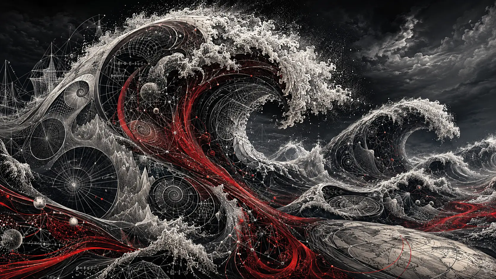 Giant mathematical waves built from equations and diagrams