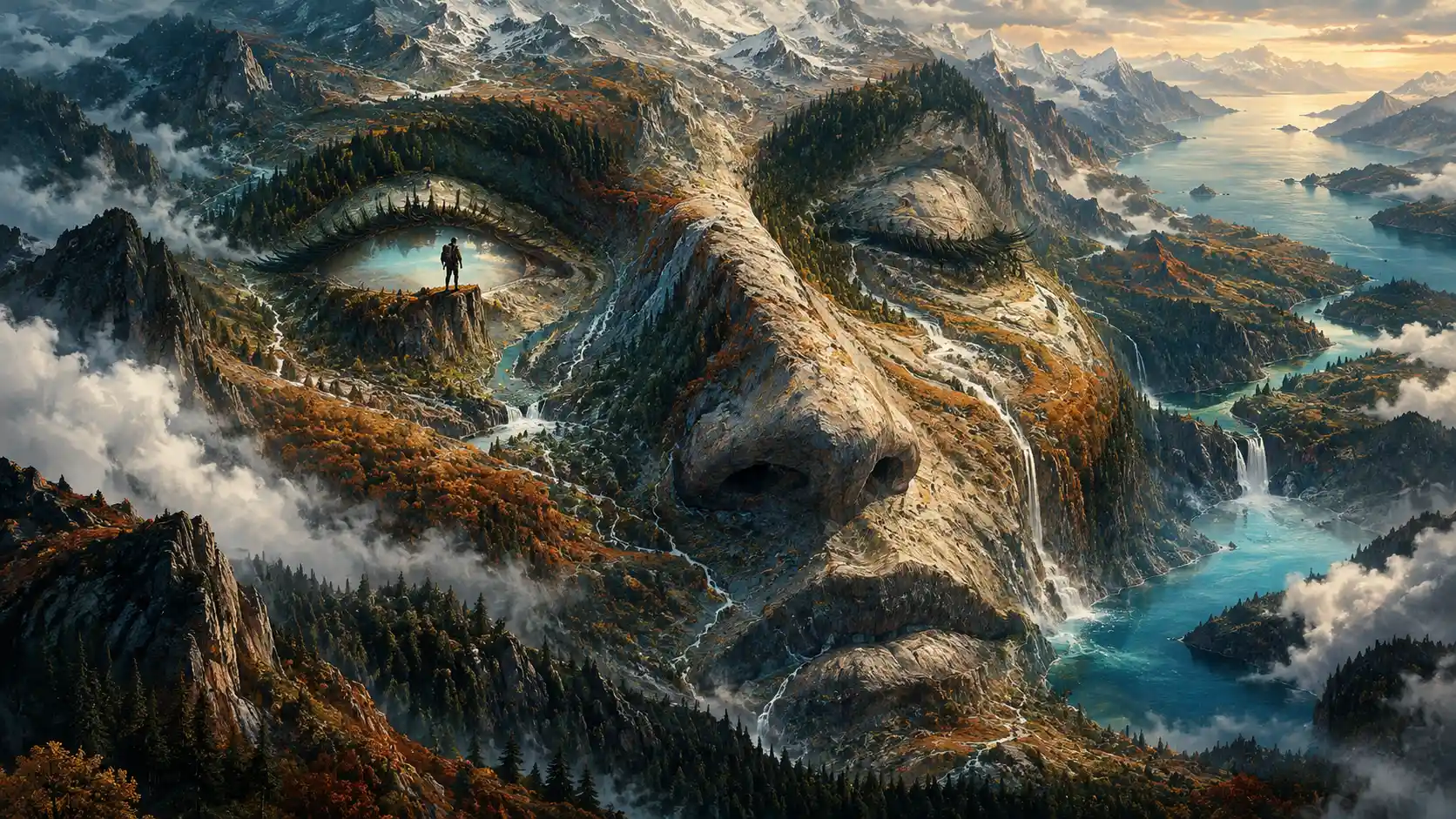 Surreal Landscape Revealing A Hidden Human Face From Afar