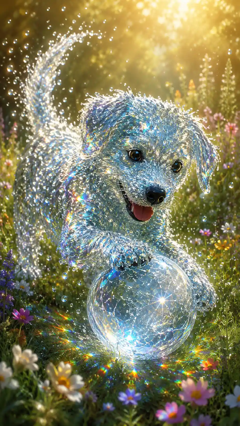 Enchanted Water Dog Playing With Magical Ice Ball