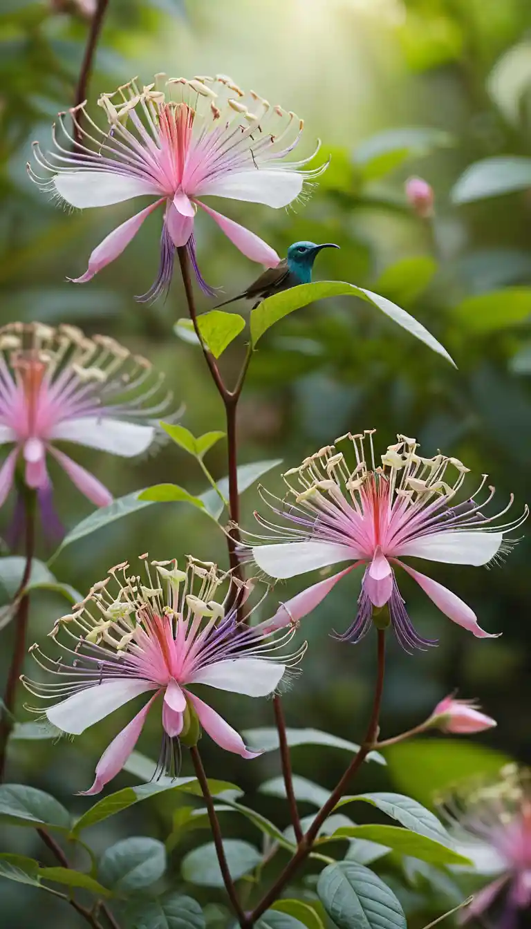 Macro close up of pink spider flowers in garden