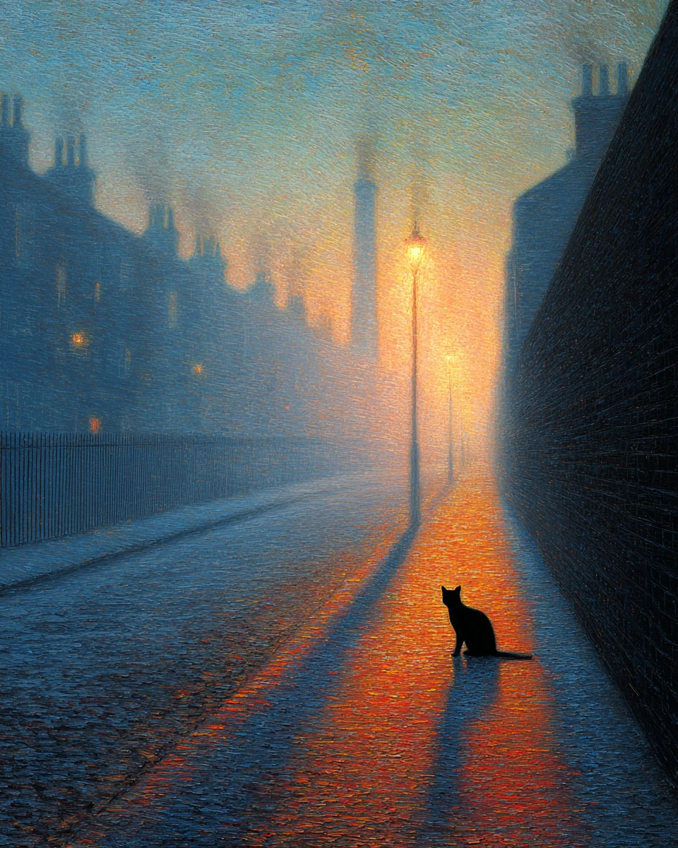 Retrato de um gato gigante em um tranquilo caminho urbano pela manhã