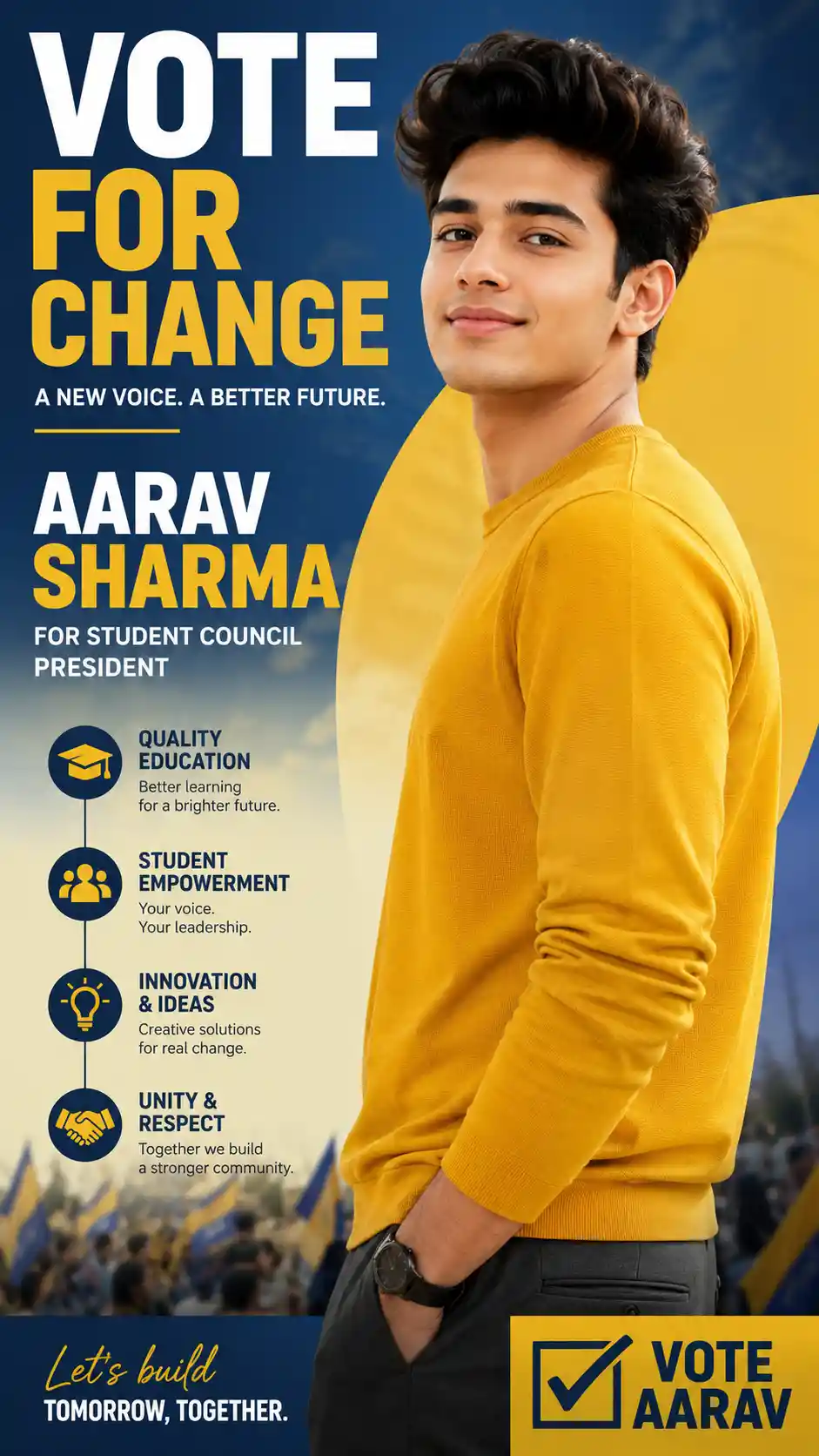 Young man in mustard shirt with gentle confident smile