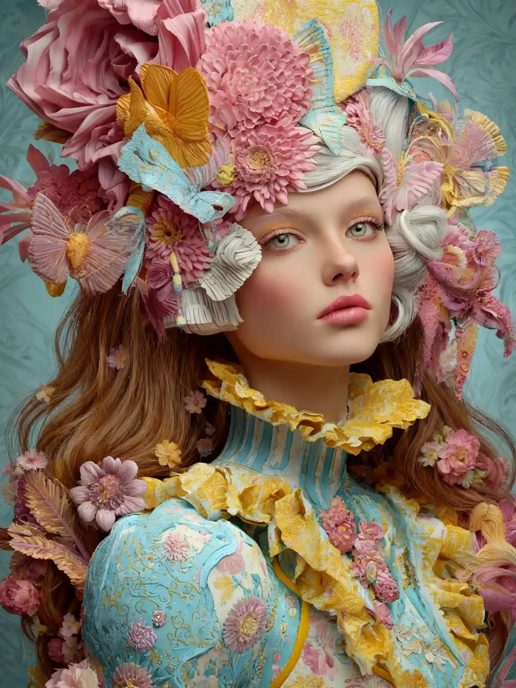 Surreal composition of animals transformed entirely into flowing hair