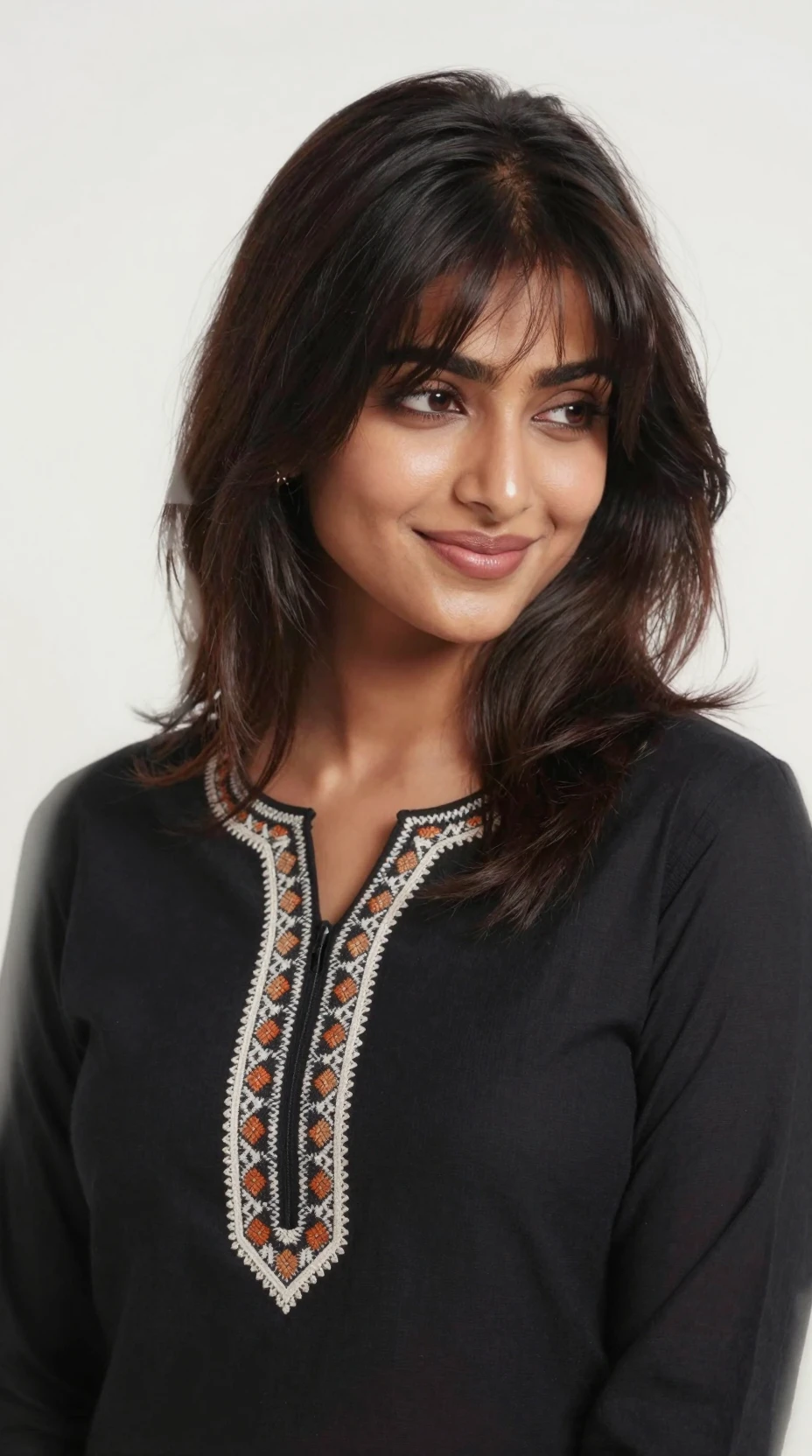 Indian woman close up portrait with embroidered black kurti