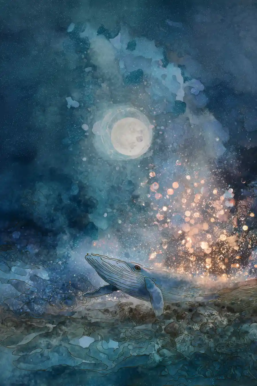Superluna Sognante e Balena in Eterea Doppia Esposizione
