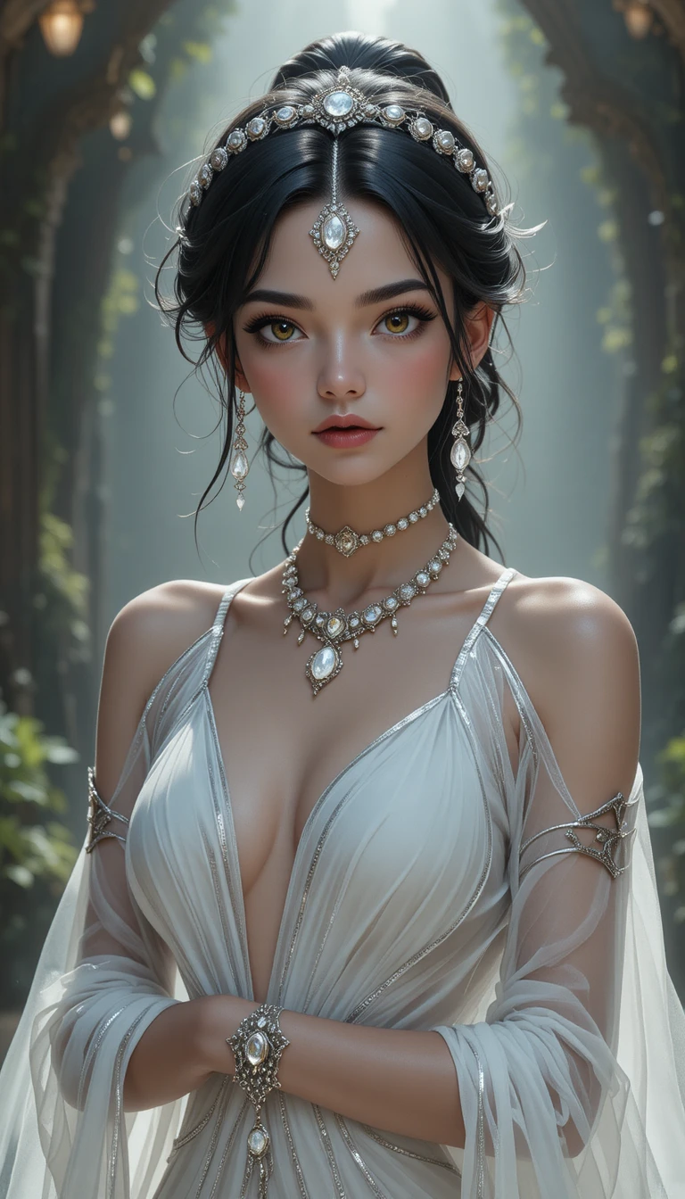Elegante ragazza fantasma anime con corona e mantello d’argento