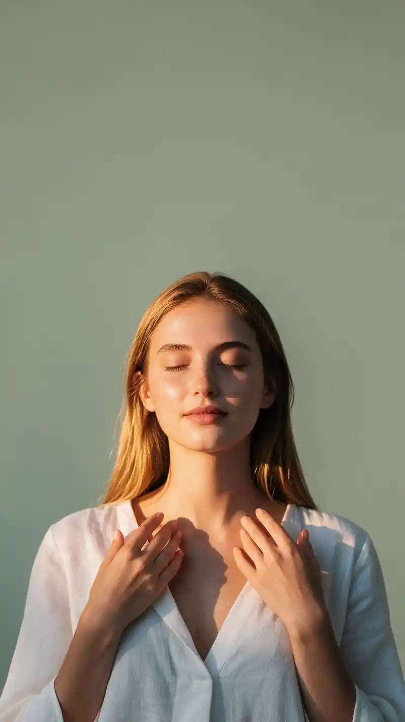 Peaceful young woman in minimalist wellness portrait