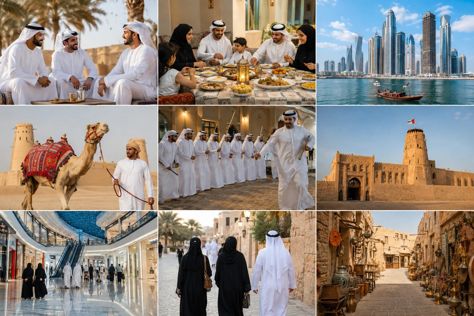Urban Arabian Gulf cityscape with cultural landmarks