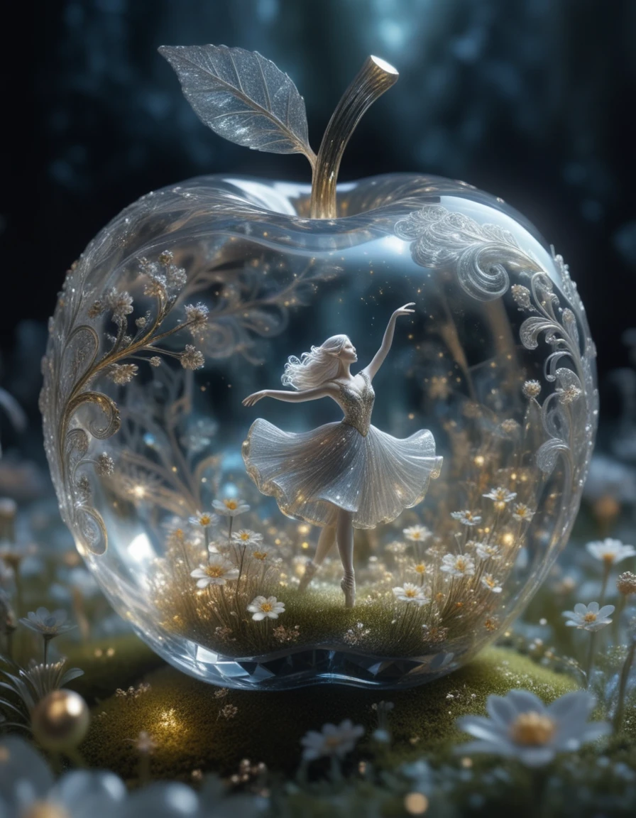 Bailarina Etérea em um Micro Mundo Surreal de Maçã de Cristal