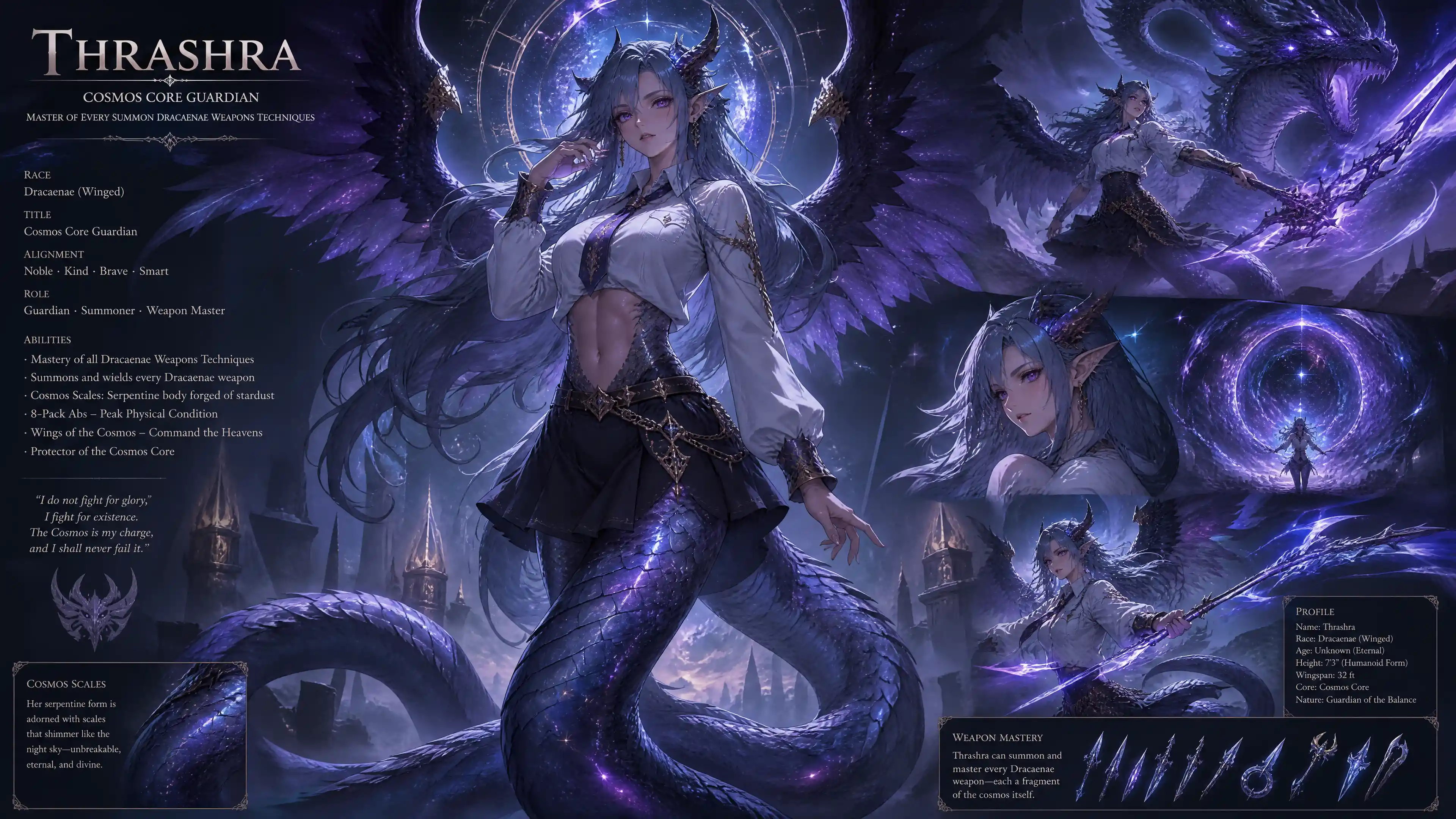 Winged dracaena woman with cosmic serpentine body