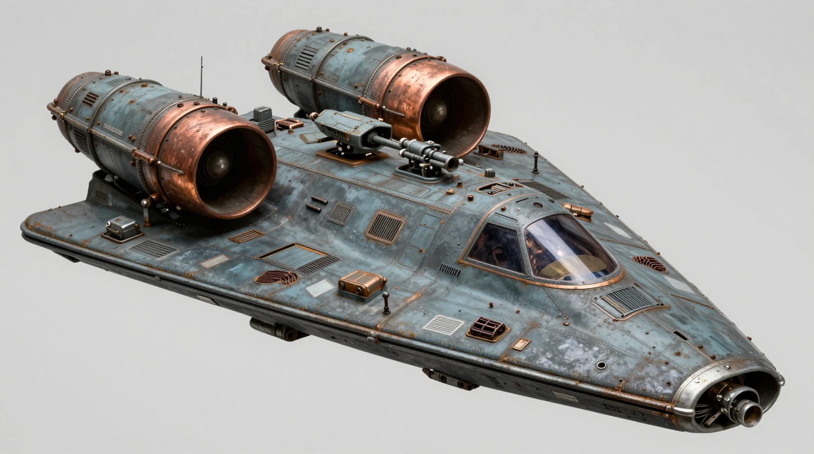 Modello di astronave in miniatura retrò con motori industriali