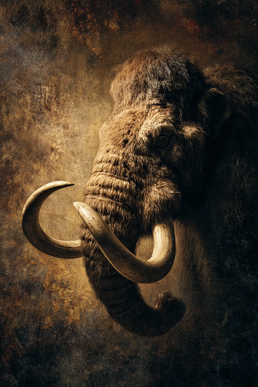 Dramatic close up portrait of a woolly mammoth head