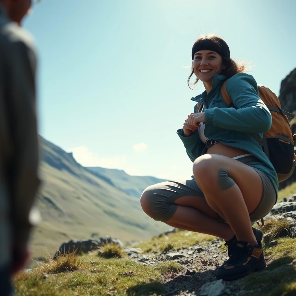 Ritratto dal basso di un'escursionista in pausa sulle colline del Lake District