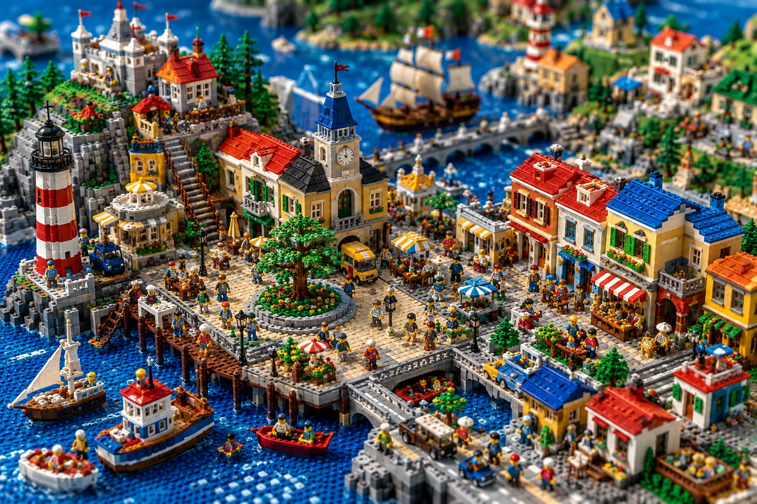 Colorful isometric macro world built from tiny lego bricks