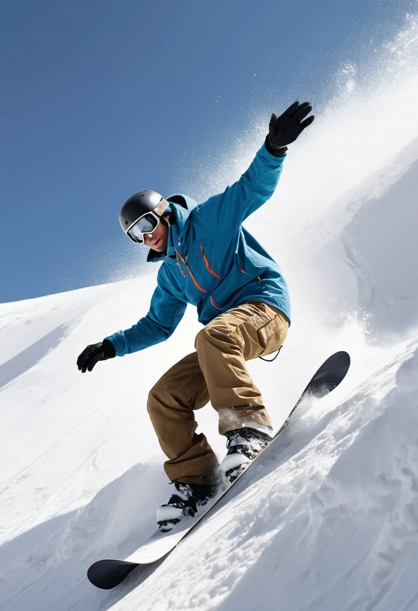 Snowboarder taillant des courbes sur une pente de montagne enneigée et raide