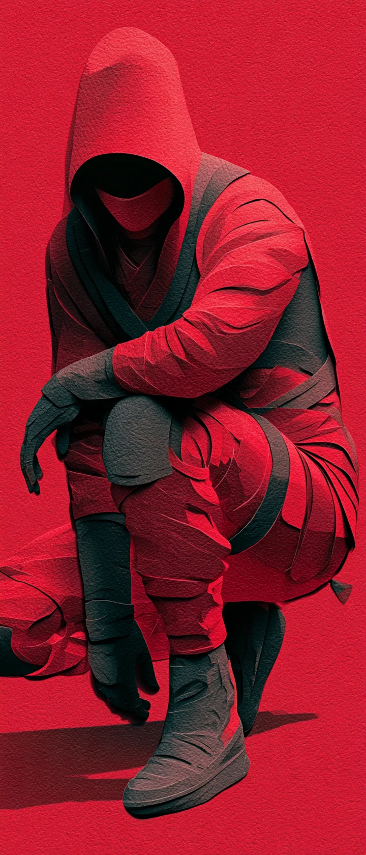 Shinobi cyberpunk in illustrazione a ritaglio di carta a strati