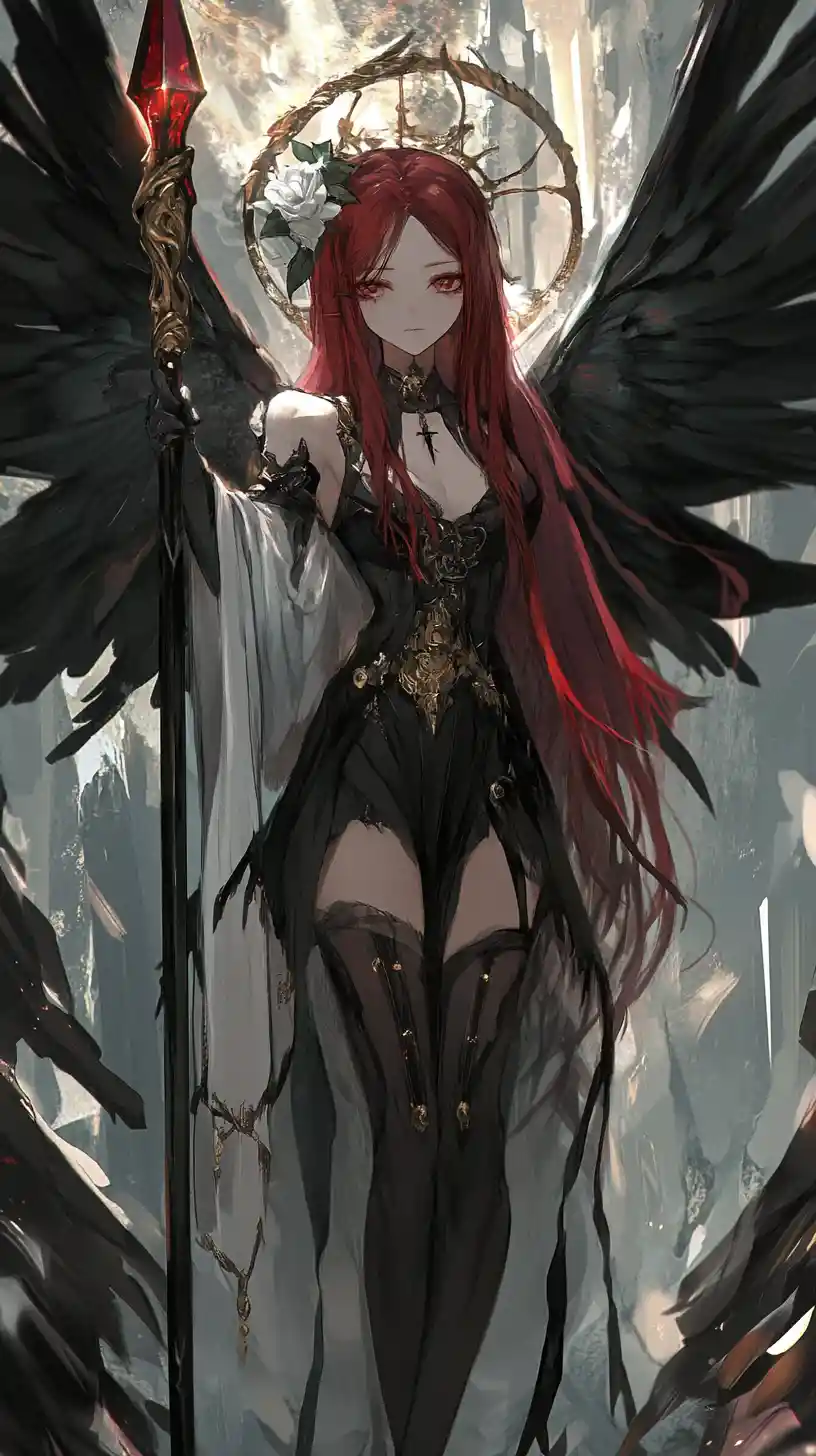 Anime girl before a crystal covered forest temple